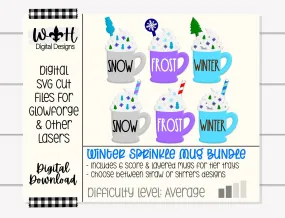 Winter Sprinkle Mugs Bundle - Seasonal Tiered Tray Decor and DIY Kits - Cut File For Glowforge Lasers - Digital SVG File