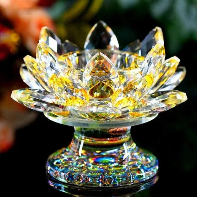 'Yellow Lotus' Flower Glass Candle Holder