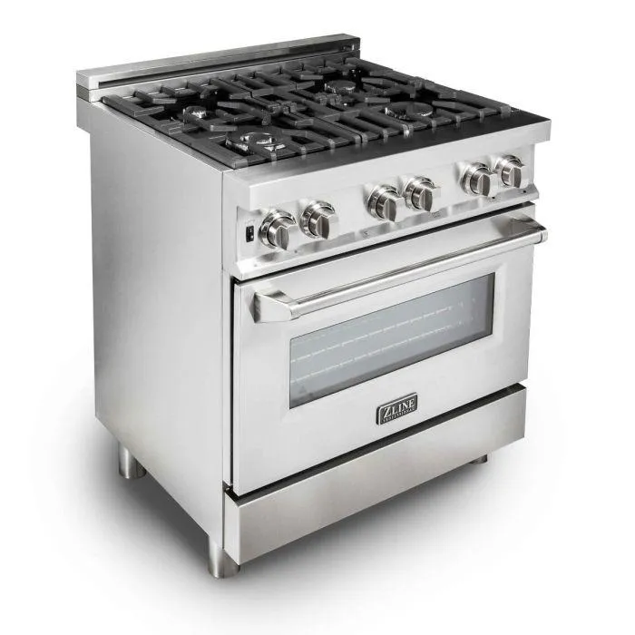 ZLINE 30" Kitchen Package Stainless Steel Dual Fuel Range and Over The Range Microwave with Traditional Handle