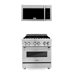 ZLINE 30" Kitchen Package Stainless Steel Dual Fuel Range and Over The Range Microwave with Traditional Handle