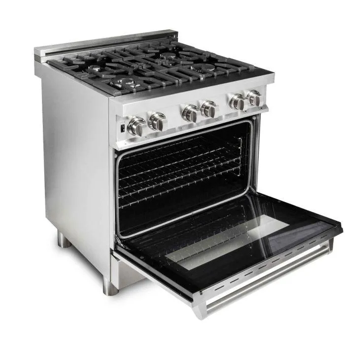 ZLINE 30" Kitchen Package Stainless Steel Dual Fuel Range and Over The Range Microwave with Traditional Handle